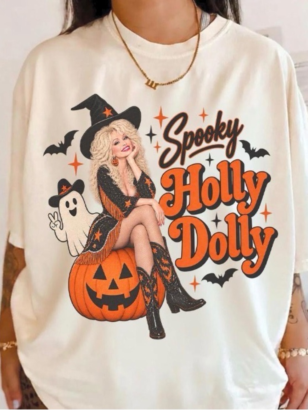 Spooky Holly Dolly Halloween Graphic Tee, Country Music Legend T-Shirt